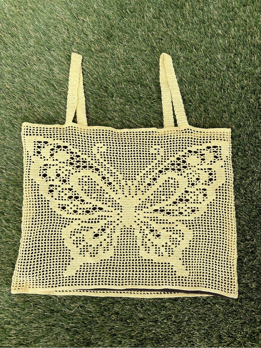 Crochet Butterfly Tank Top in Pale Yellow